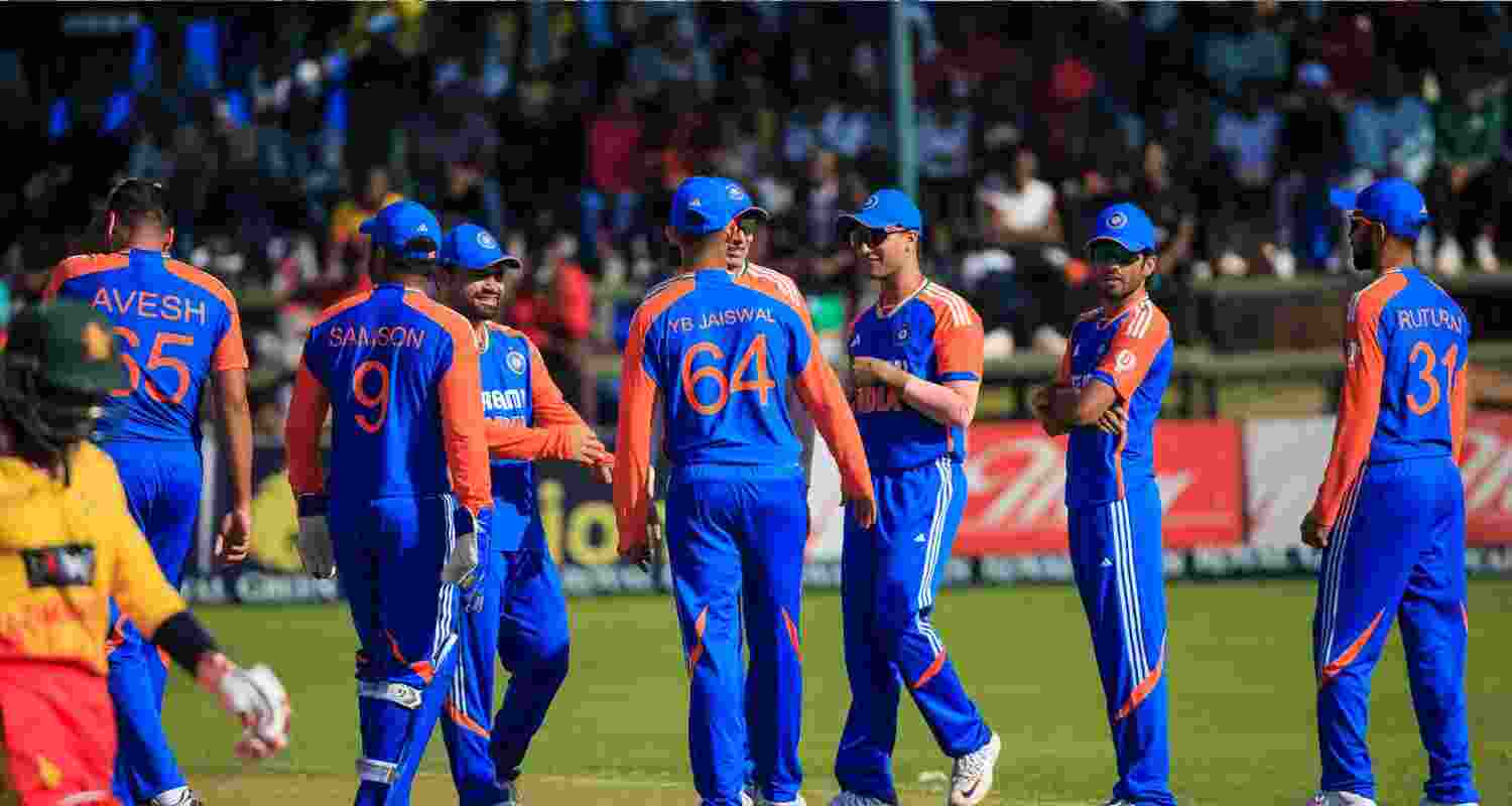 Team India celebrate victory against Zimbabwe. Image via BCCI. Team India celebrate victory against Zimbabwe. Image via BCCI.