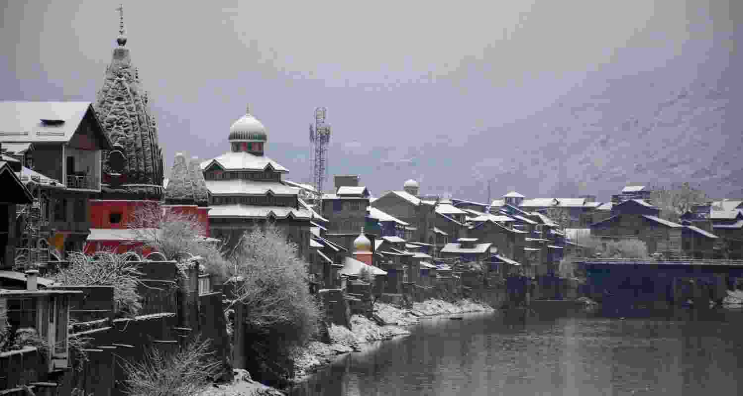 the Jhelum River in Jammu and Kashmir, with fresh snowfall. the Jhelum River in Jammu and Kashmir, with fresh snowfall.