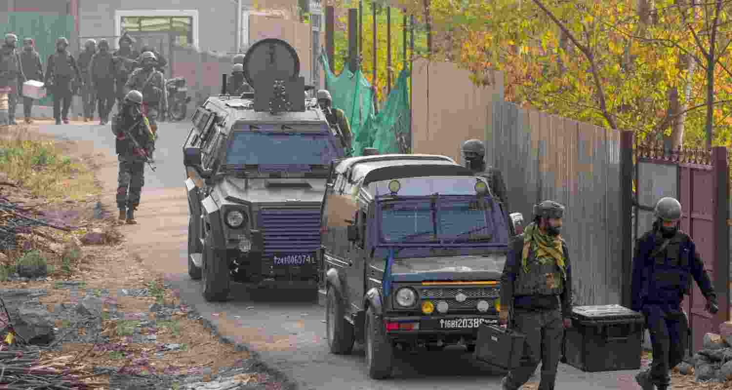 Security personnel during an encounter with terrorists at Zabarwan forest area on the outskirts of Srinagar.  Security personnel during an encounter with terrorists at Zabarwan forest area on the outskirts of Srinagar.