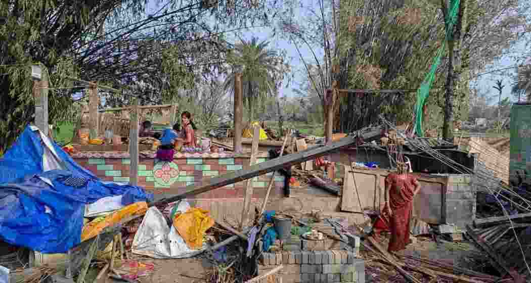 Damaged houses after a storm in Jalpaiguri district, Monday, Apr. 1, 2024. At least five people were killed and hundred others suffered injuries after a storm hit parts of West Bengal's Jalpaiguri district. Damaged houses after a storm in Jalpaiguri district, Monday, Apr. 1, 2024. At least five people were killed and hundred others suffered injuries after a storm hit parts of West Bengal's Jalpaiguri district.