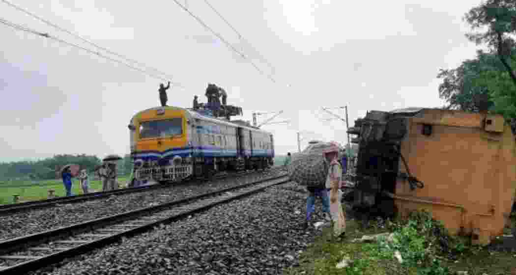 New Jalpaiguri: Wreckage of trains a day after the collision between the Kanchanjunga Express and a goods train, near Rangapani railway station, Tuesday, June 18, 2024.  New Jalpaiguri: Wreckage of trains a day after the collision between the Kanchanjunga Express and a goods train, near Rangapani railway station, Tuesday, June 18, 2024.