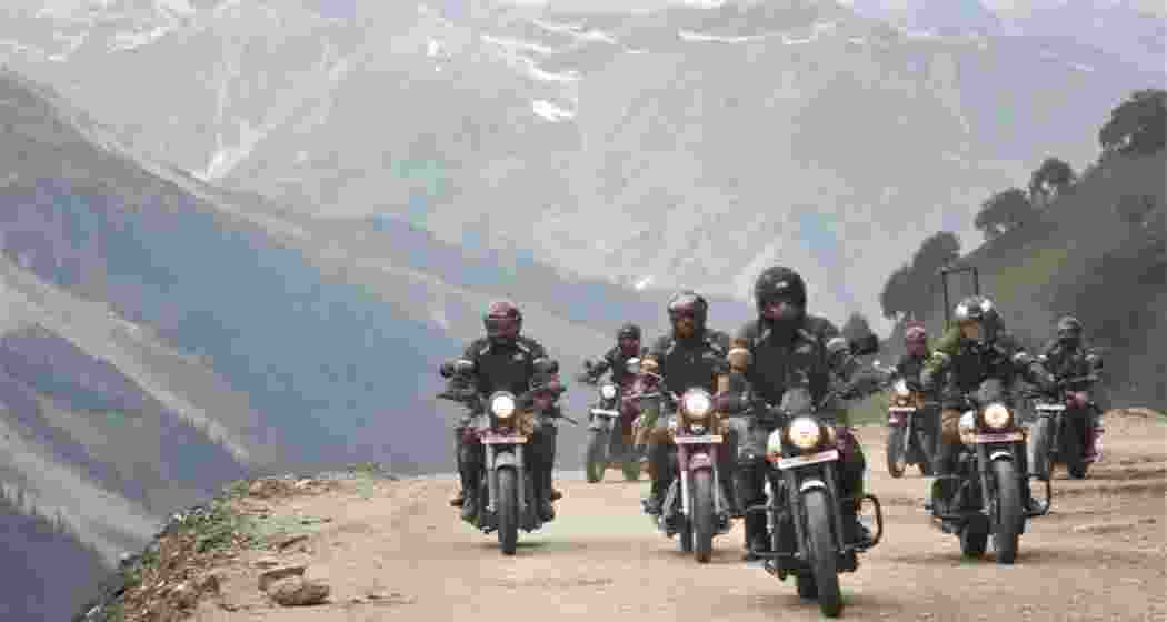 Motorcycle riders navigate rough and hilly terrains in Jammu and Kashmir, commemorating the 22nd anniversary of Kargil Vijay Diwas in 2021. File photo. Motorcycle riders navigate rough and hilly terrains in Jammu and Kashmir, commemorating the 22nd anniversary of Kargil Vijay Diwas in 2021. File photo.