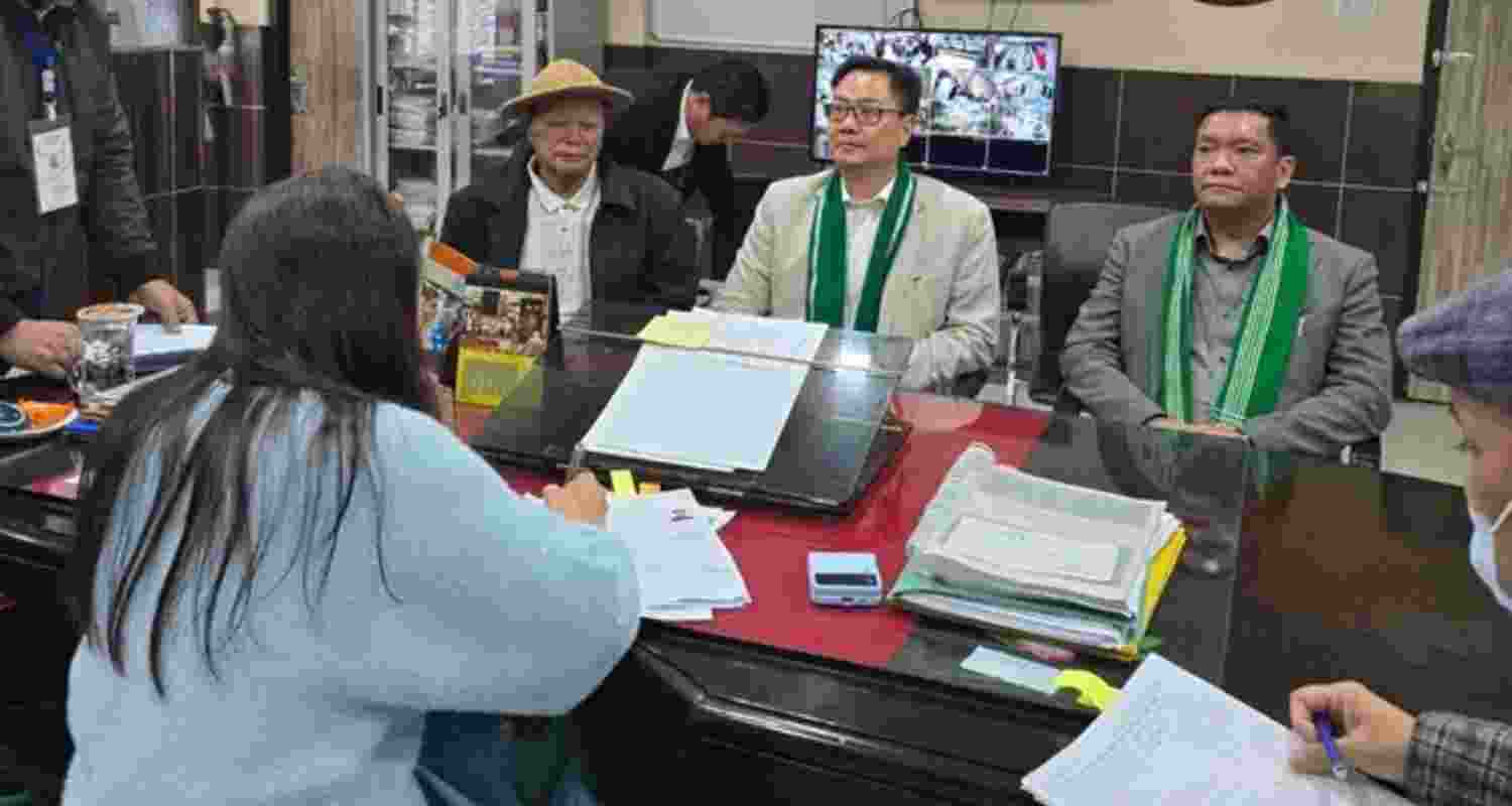 Union Minister Kiren Rijiju submitting his nomination papers.  Union Minister Kiren Rijiju submitting his nomination papers.