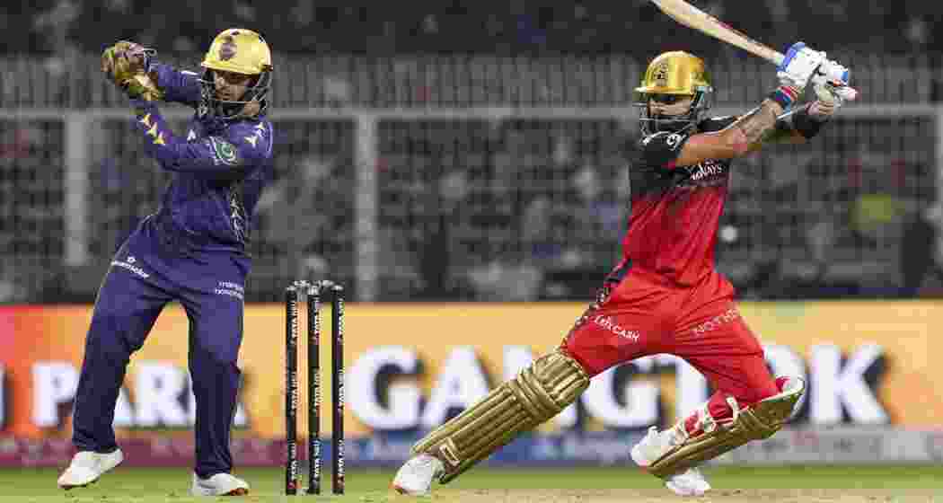 Royal Challengers Bengaluru's Virat Kohli plays a shot during the Indian Premier League cricket match between Kolkata Knight Riders and Royal Challengers Bengaluru, at Eden Gardens in Kolkata, Saturday, March 22, 2025.  Royal Challengers Bengaluru's Virat Kohli plays a shot during the Indian Premier League cricket match between Kolkata Knight Riders and Royal Challengers Bengaluru, at Eden Gardens in Kolkata, Saturday, March 22, 2025.