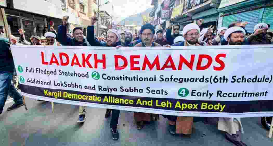 Locals in ladakh walk in a rally against the central government's recent decision to maintain Ladakh as a Union Territory without legislation.  Locals in ladakh walk in a rally against the central government's recent decision to maintain Ladakh as a Union Territory without legislation.