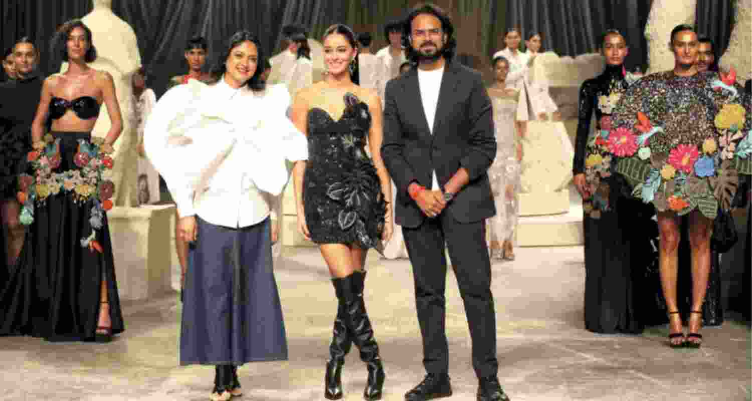 Actor Ananya Panday with designer Rahul Mishra. Actor Ananya Panday with designer Rahul Mishra.