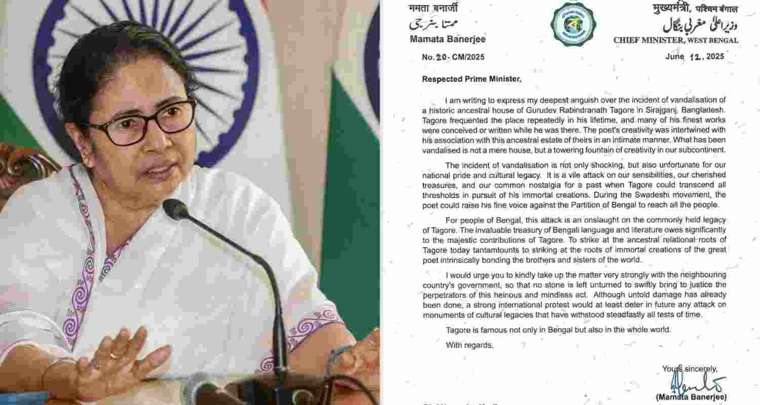 Mamata writes to Modi after Tagore House vandalised in Bangladesh Mamata writes to Modi after Tagore House vandalised in Bangladesh