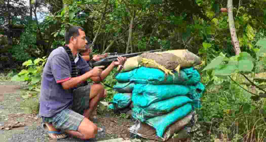 Locals on alert amid ongoing ethnic violence in Manipur, at Phayeng in Imphal West district, Tuesday, July 25, 2023. Locals on alert amid ongoing ethnic violence in Manipur, at Phayeng in Imphal West district, Tuesday, July 25, 2023.