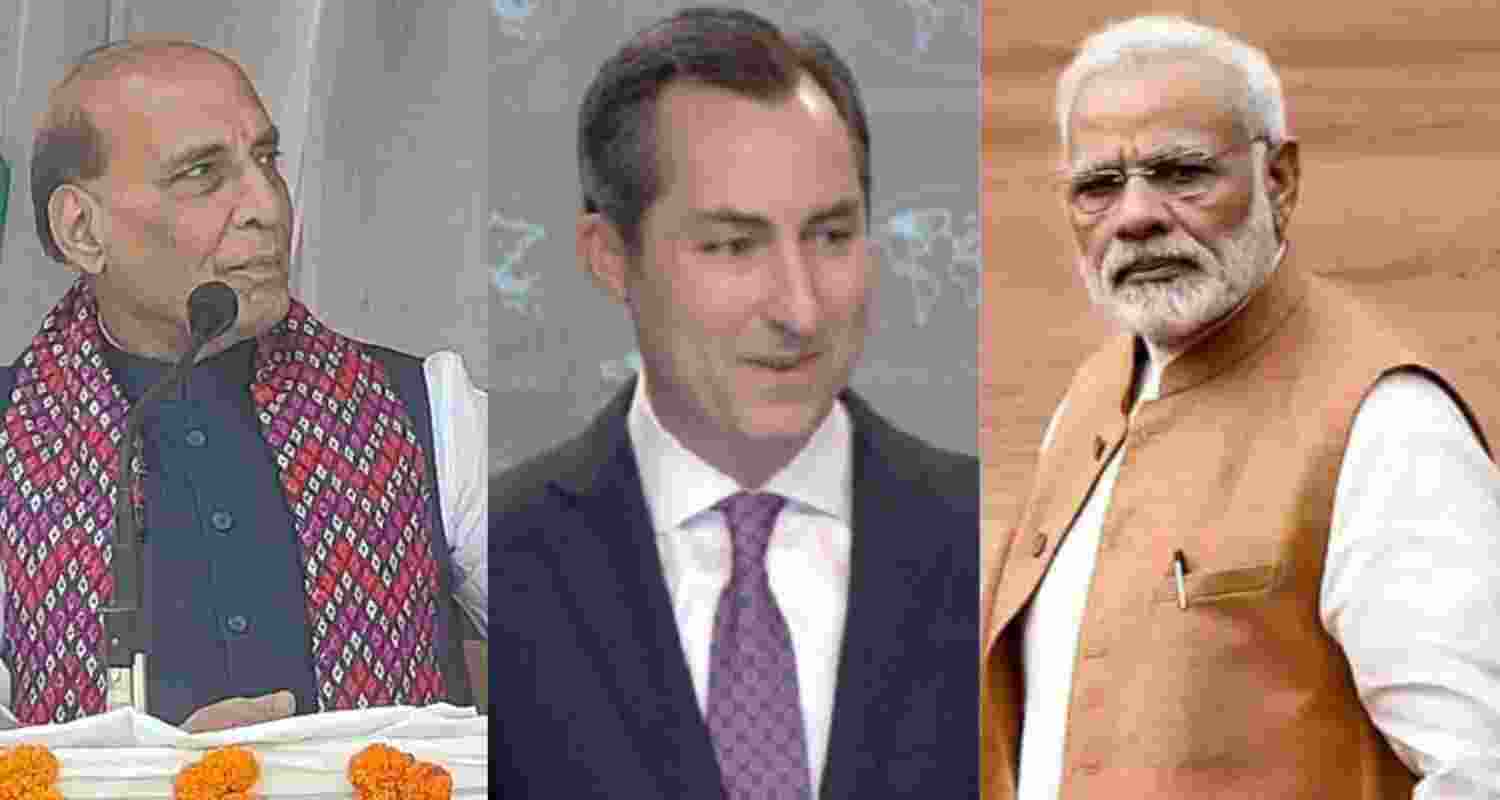 US State Department spokesperson Matthew Miller and PM Modi and Defence Minister Rajnath Singh. US State Department spokesperson Matthew Miller and PM Modi and Defence Minister Rajnath Singh.