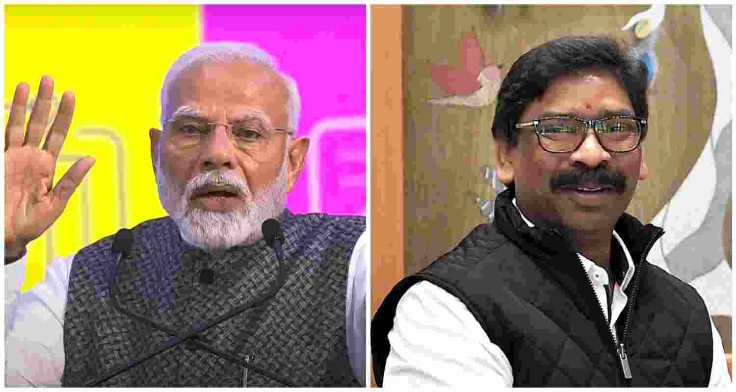 File photos of Prime Minister Narendra Modi (L), JMM leader and Jharkhand Chief Minister Hemant Soren. File photos of Prime Minister Narendra Modi (L), JMM leader and Jharkhand Chief Minister Hemant Soren.