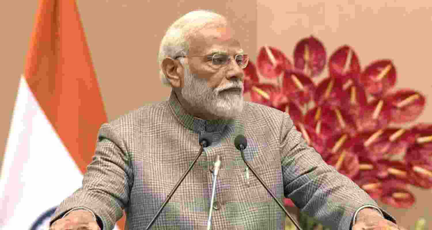Prime Minister Narendra Modi speaks at the CLEA-CASGC conference on Saturday.  Prime Minister Narendra Modi speaks at the CLEA-CASGC conference on Saturday.