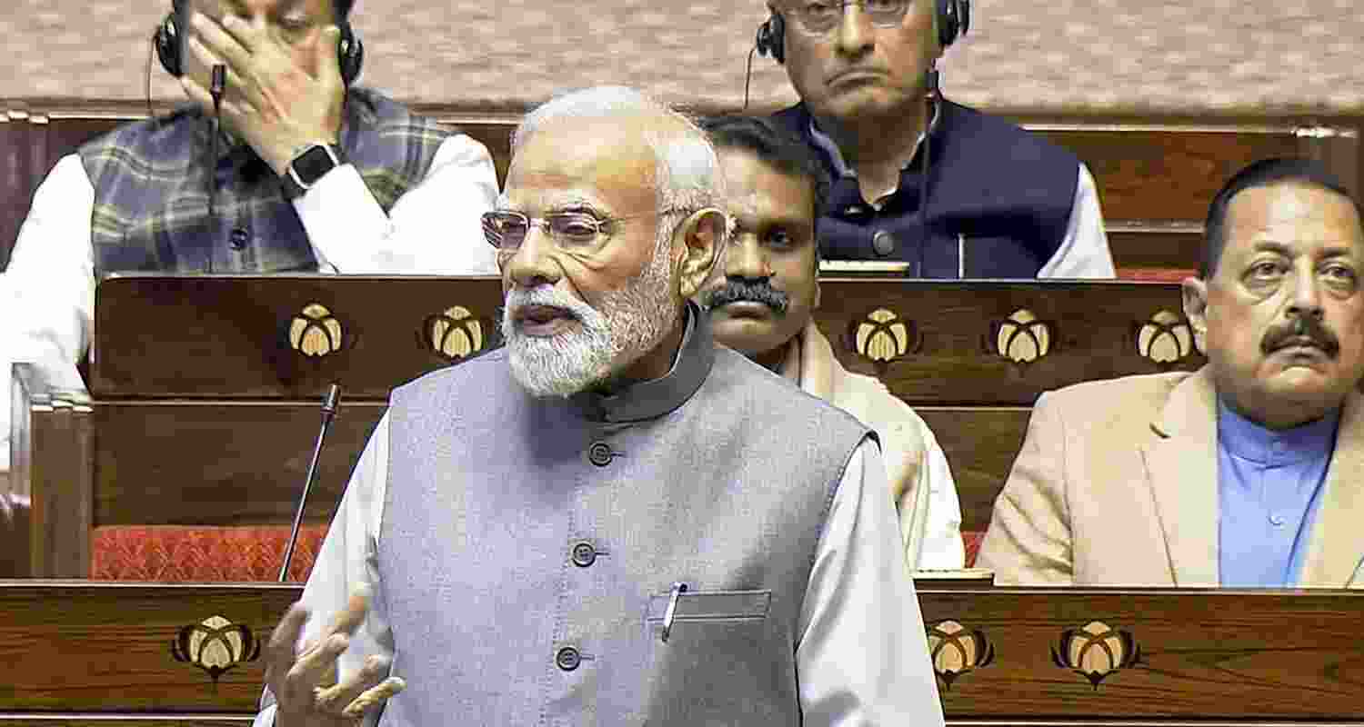 Prime Minister Narendra Modi speaks on the first day of the Winter Session of Parliament, in New Delhi, Monday, Dec. 1, 2025. Union Ministers Jitendra Singh and L Murugan are also seen. Prime Minister Narendra Modi speaks on the first day of the Winter Session of Parliament, in New Delhi, Monday, Dec. 1, 2025. Union Ministers Jitendra Singh and L Murugan are also seen.