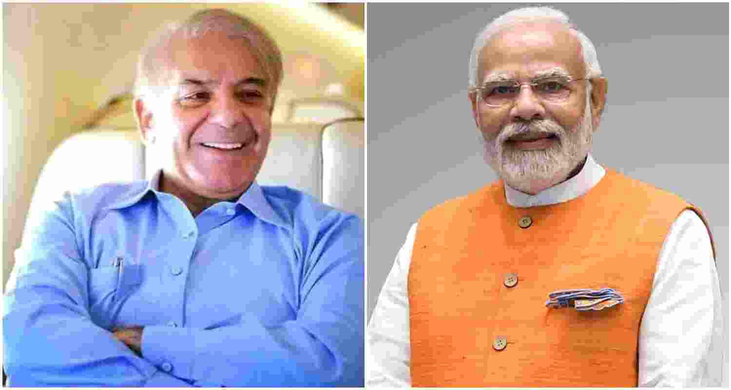 Pakistan Prime Minister Shehbaz Sharif (L), Prime Minister Narendra Modi (R). Pakistan Prime Minister Shehbaz Sharif (L), Prime Minister Narendra Modi (R).