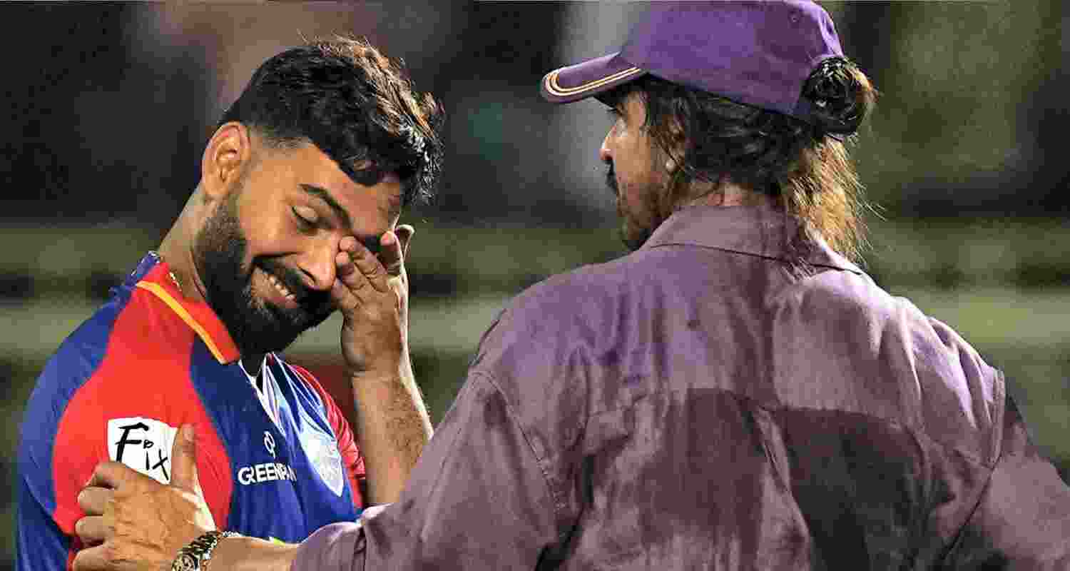 Actor and Kolkata Knight Riders's (KKR) co-owner Shah Rukh Khan greets Delhi Capitals' captain Rishabh Pant.  Actor and Kolkata Knight Riders's (KKR) co-owner Shah Rukh Khan greets Delhi Capitals' captain Rishabh Pant.