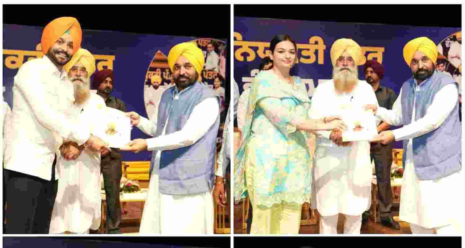 Punjab Chief Minister Bhagwant Singh Mann hands over appointment letters to youth. Punjab Chief Minister Bhagwant Singh Mann hands over appointment letters to youth.