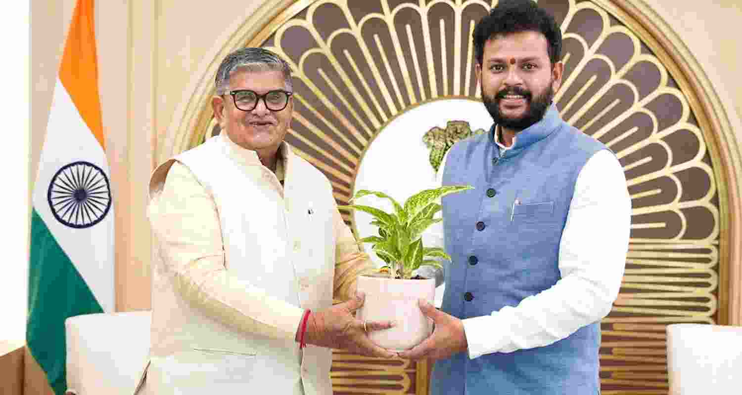 Punjab Governor Gulab Chand Kataria during a meeting with Union Civil Aviation Minister Kinjarapu Ram Mohan Naidu on Friday.  Punjab Governor Gulab Chand Kataria during a meeting with Union Civil Aviation Minister Kinjarapu Ram Mohan Naidu on Friday.