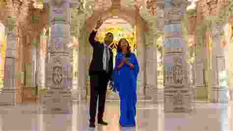 On the last weekend of the general election campaign, British Prime Minister Rishi Sunak and his wife, Akshata Murty, made a significant visit to London's iconic BAPS Swaminarayan Mandir, popularly known as Neasden Temple. On the last weekend of the general election campaign, British Prime Minister Rishi Sunak and his wife, Akshata Murty, made a significant visit to London's iconic BAPS Swaminarayan Mandir, popularly known as Neasden Temple.