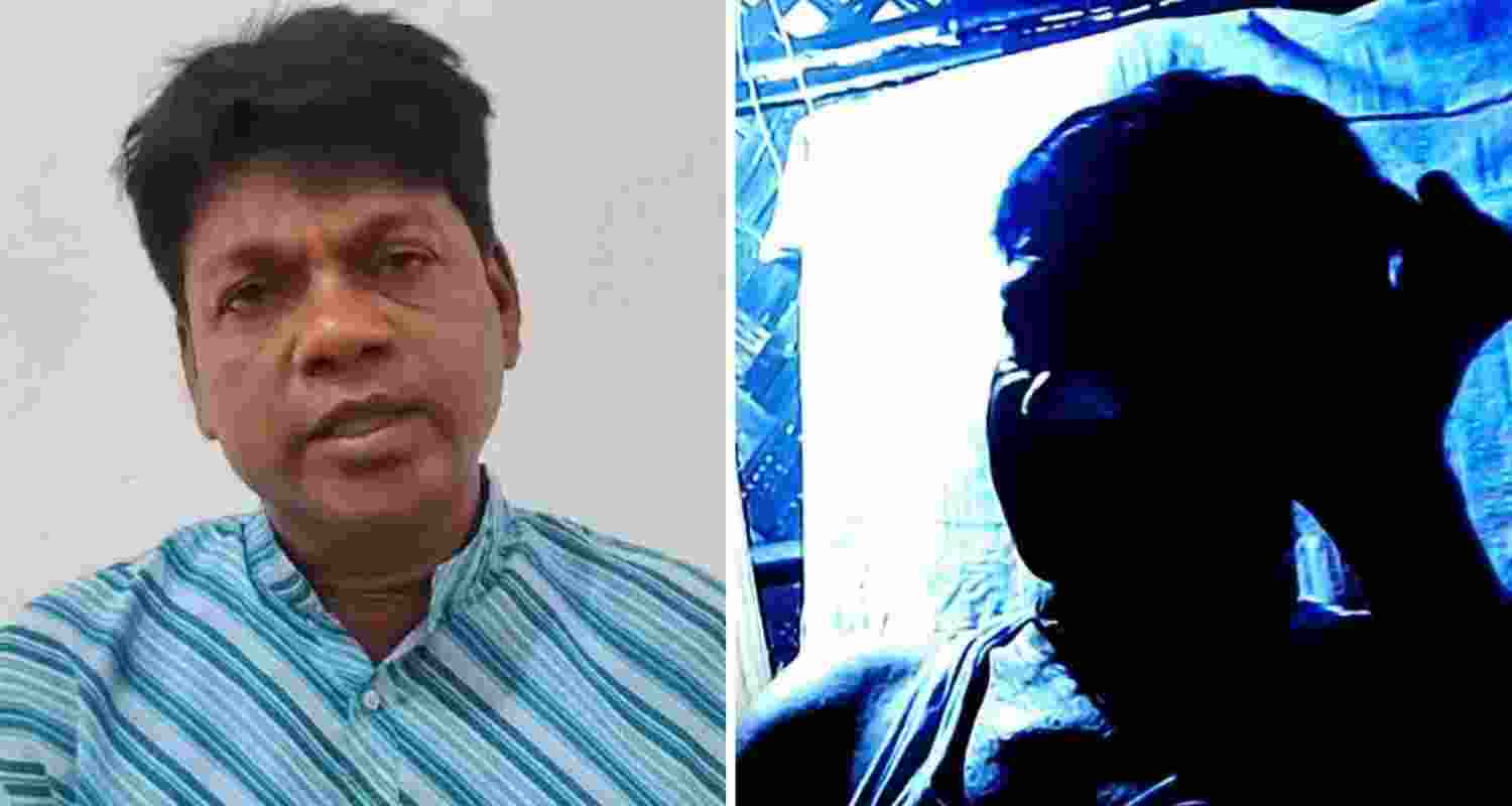 BJP's Sandeshkhali leader Gangadhar Koyal (L), screengrab from the video of the alleged sting operation featuring Koyal (R). BJP's Sandeshkhali leader Gangadhar Koyal (L), screengrab from the video of the alleged sting operation featuring Koyal (R).