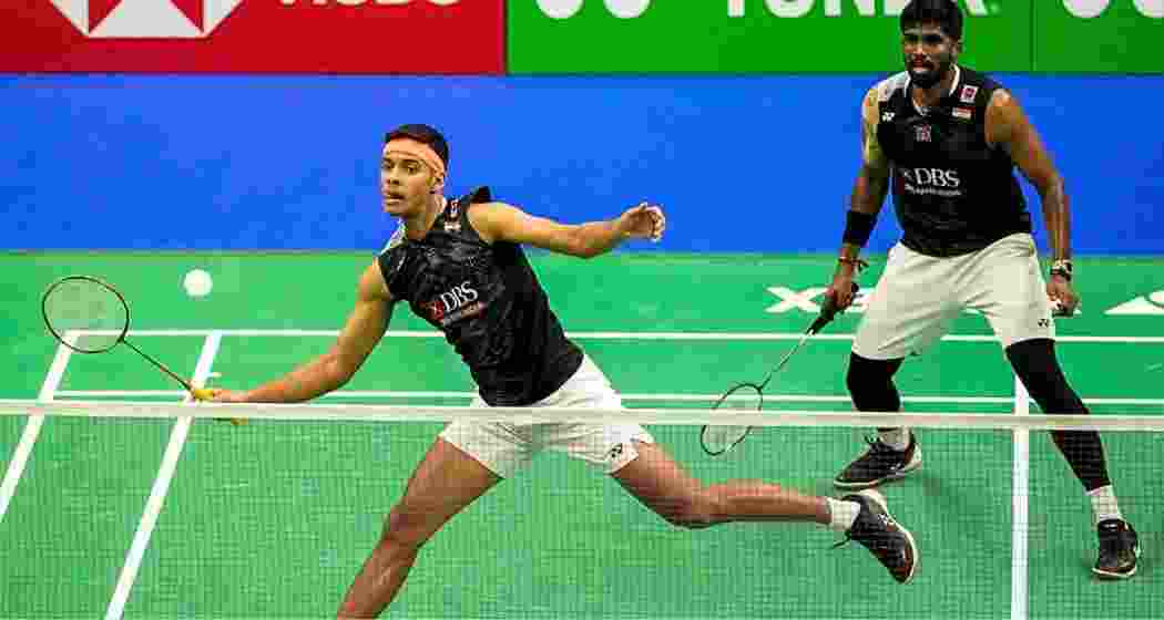 Satwiksairaj Rankireddy and Chirag Shetty in action during a men’s doubles match. Satwiksairaj Rankireddy and Chirag Shetty in action during a men’s doubles match.