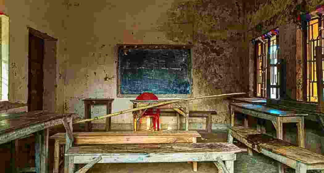 An empty classroom in a school in India. An empty classroom in a school in India.