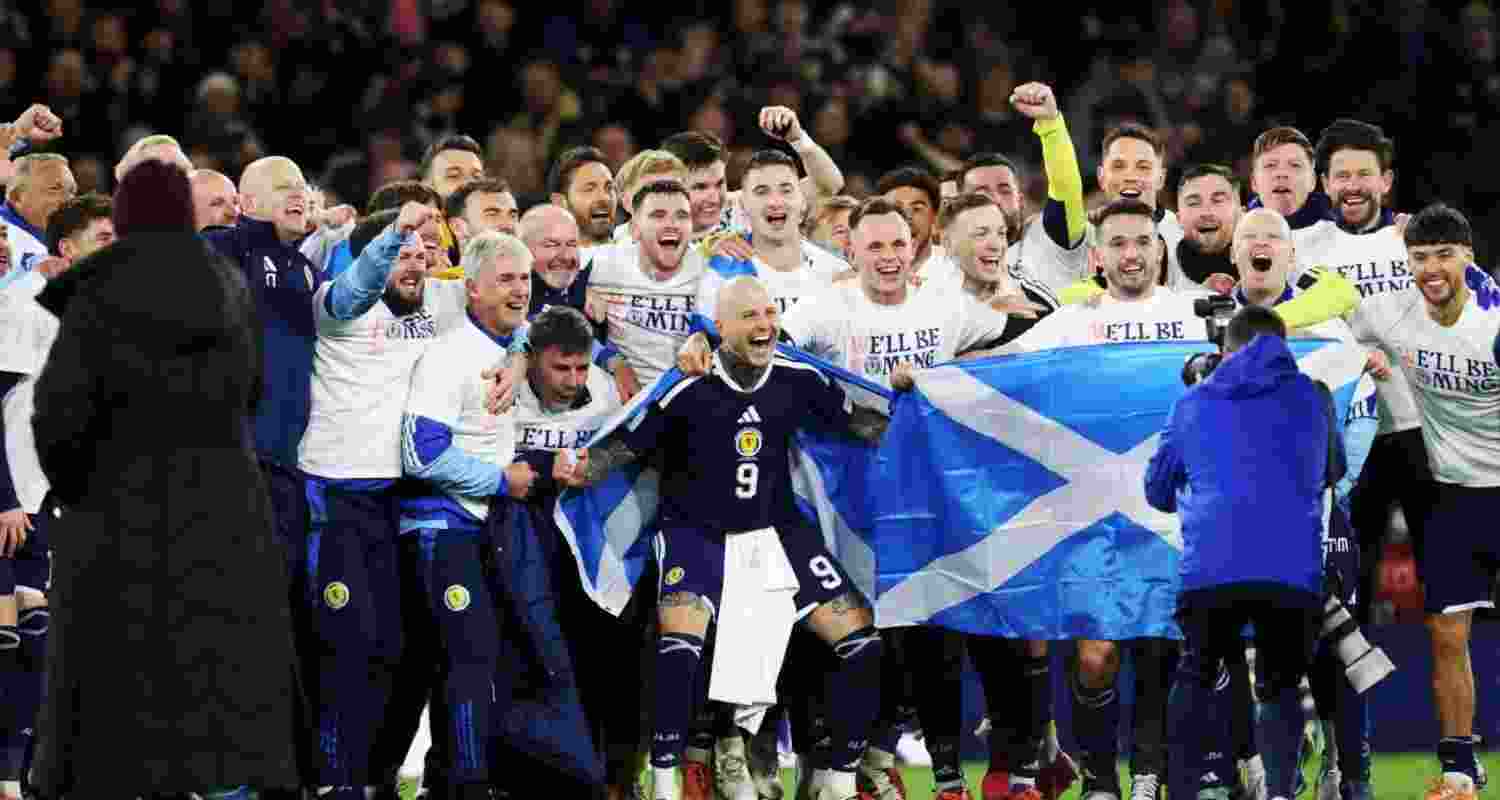 Scottish players celebrating their return to the World Cup after a gap of 28 years. Scottish players celebrating their return to the World Cup after a gap of 28 years.