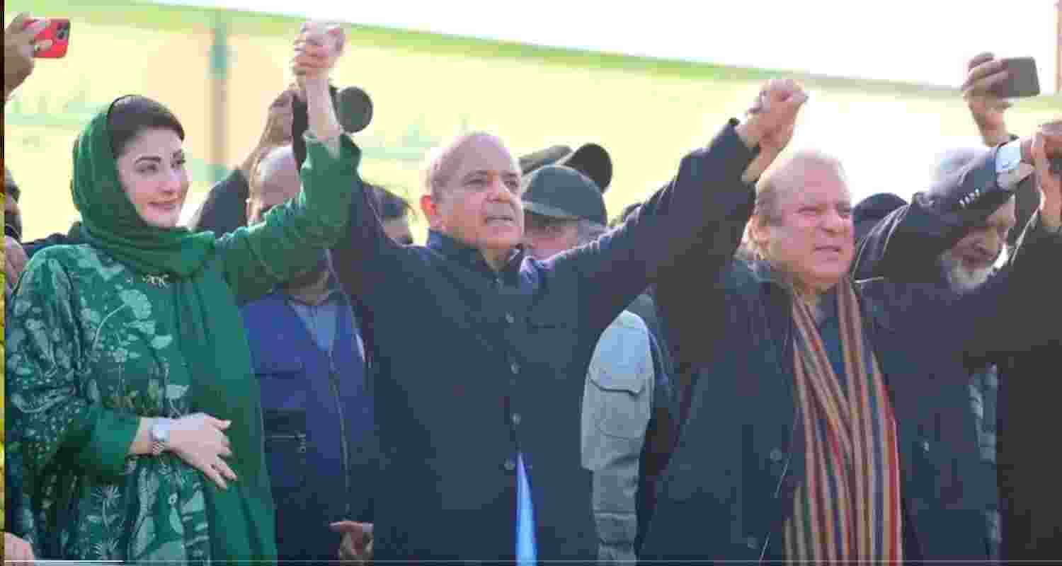 Maryam Nawaz (left), Shahbaz Sharif (centre) and Nawaz Sharif (right). Screengrab via X. Maryam Nawaz (left), Shahbaz Sharif (centre) and Nawaz Sharif (right). Screengrab via X.