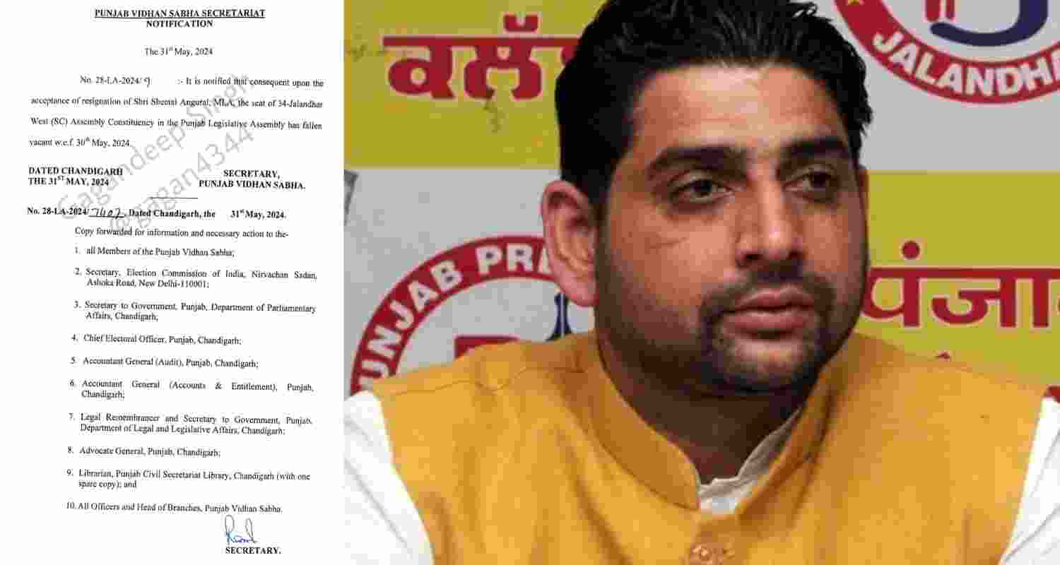 Punjab Vidhan Sabha Speaker accepts Jalandhar West MLA Sheetal Angural's resignation.  Punjab Vidhan Sabha Speaker accepts Jalandhar West MLA Sheetal Angural's resignation.