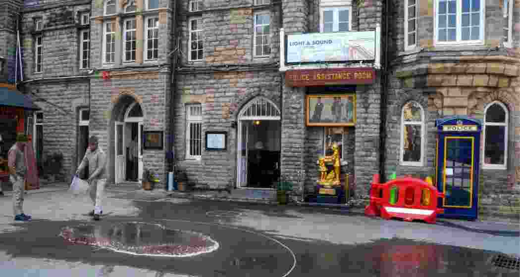 Police personnel at the crime scene after a 21-year-old boy was killed, at the Mall Road in Shimla on Monday. Police personnel at the crime scene after a 21-year-old boy was killed, at the Mall Road in Shimla on Monday.