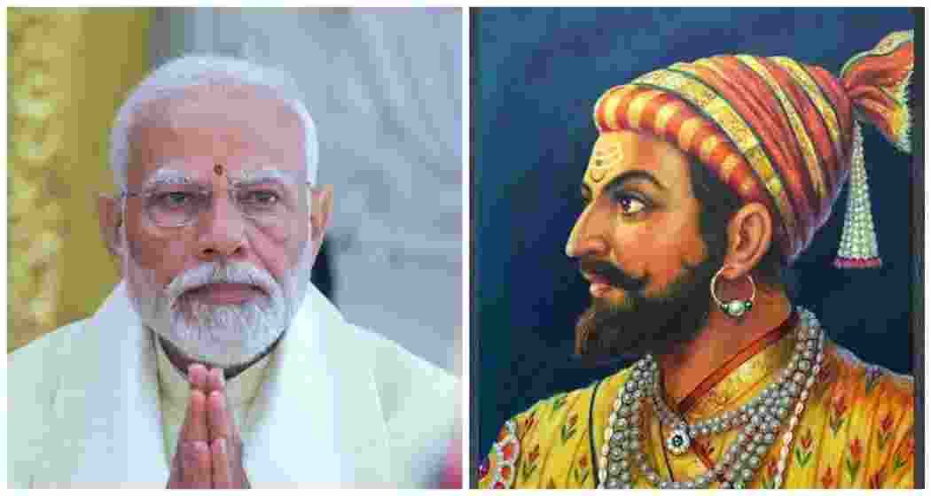 Prime Minister Narendra Modi and a painting of Maratha King Chhatrapati Shivaji Maharaj. File photo. Prime Minister Narendra Modi and a painting of Maratha King Chhatrapati Shivaji Maharaj. File photo.