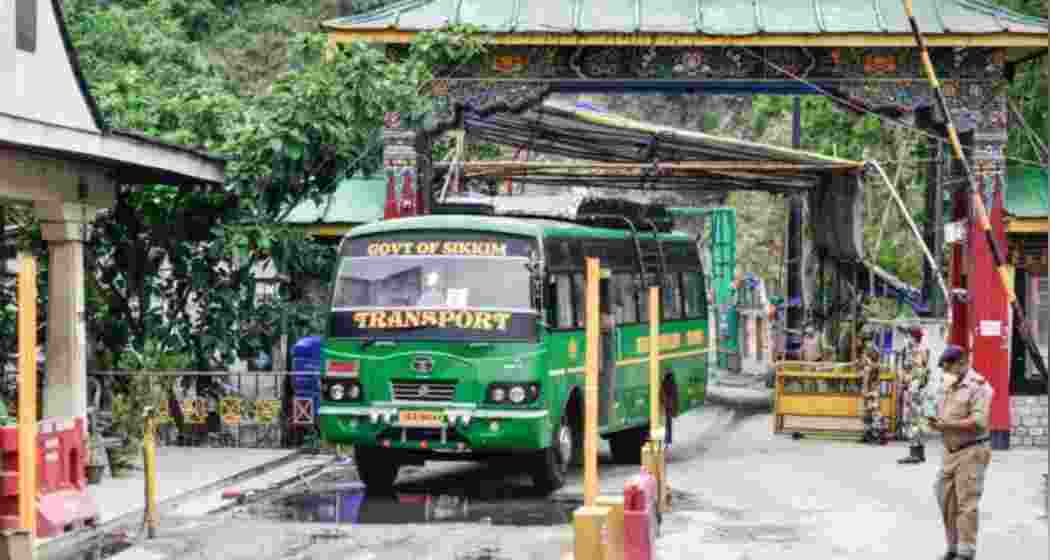 A Sikkim government bus crossing the Sikkim-West Bengal border at Rangpo. File photo. A Sikkim government bus crossing the Sikkim-West Bengal border at Rangpo. File photo.