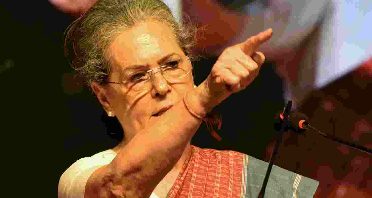 Congress leader Sonia Gandhi during her address at a public meeting. Congress leader Sonia Gandhi during her address at a public meeting.