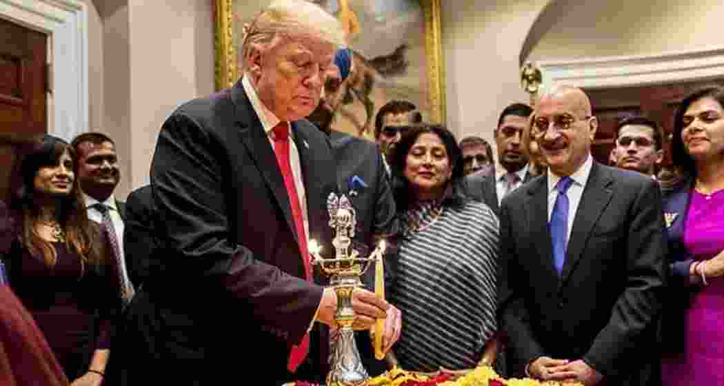 Donald Trump celebrating Diwali at the White House with the Indian community when he was the President. Donald Trump celebrating Diwali at the White House with the Indian community when he was the President.