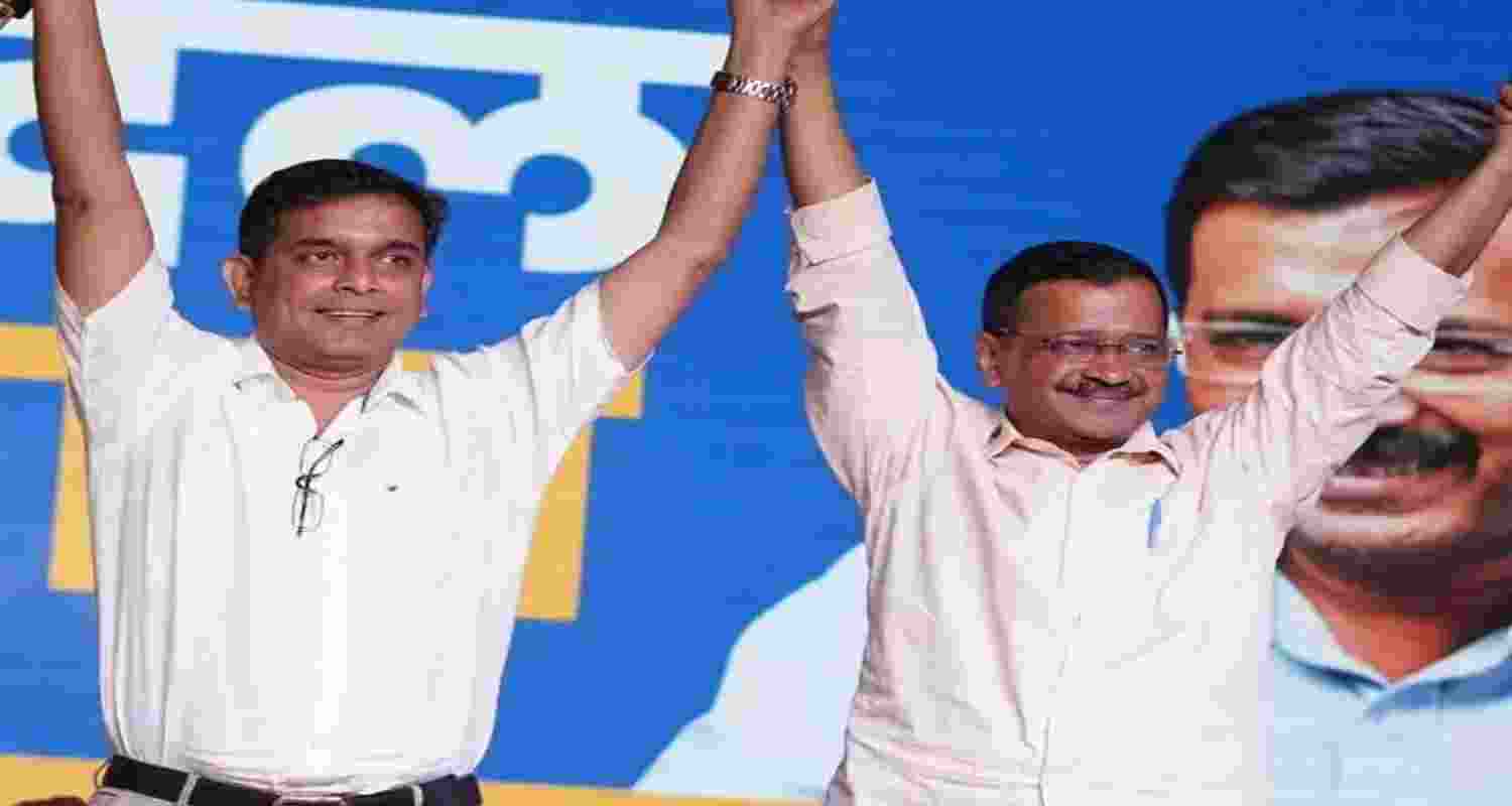 AAP Goa's Chief Amit Palekar with Delhi's CM Arvind Kejriwal. File Photo. AAP Goa's Chief Amit Palekar with Delhi's CM Arvind Kejriwal. File Photo.