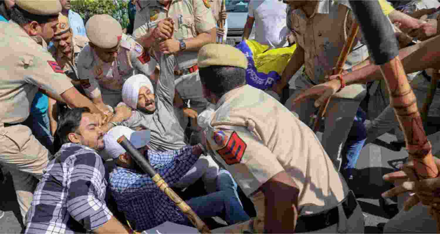 AAP Leaders and Workers protest outside Tihar Jail against the Arrest of AAP Delhi CM Arvind Kejriwal. Image X. AAP Leaders and Workers protest outside Tihar Jail against the Arrest of AAP Delhi CM Arvind Kejriwal. Image X.