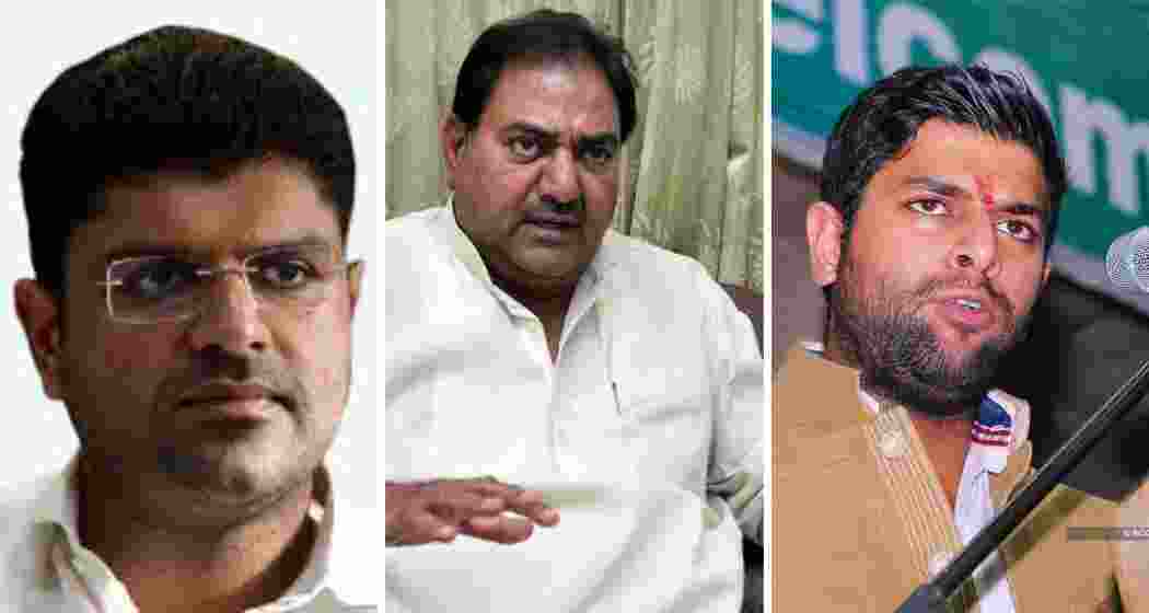 From left to right: Dushyant Chautala, Abhay Singh Chautala, and Digvijay Chautala.  From left to right: Dushyant Chautala, Abhay Singh Chautala, and Digvijay Chautala.