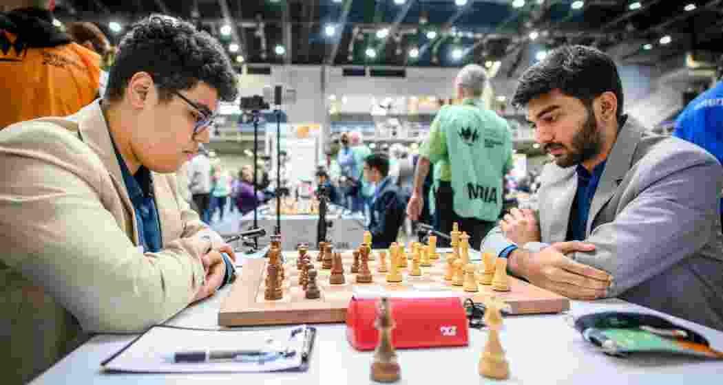 Grandmaster D Gukesh scores the first win for Team India against Aydin Suleymanli of Azerbaijan. Image taken from X. Grandmaster D Gukesh scores the first win for Team India against Aydin Suleymanli of Azerbaijan. Image taken from X.