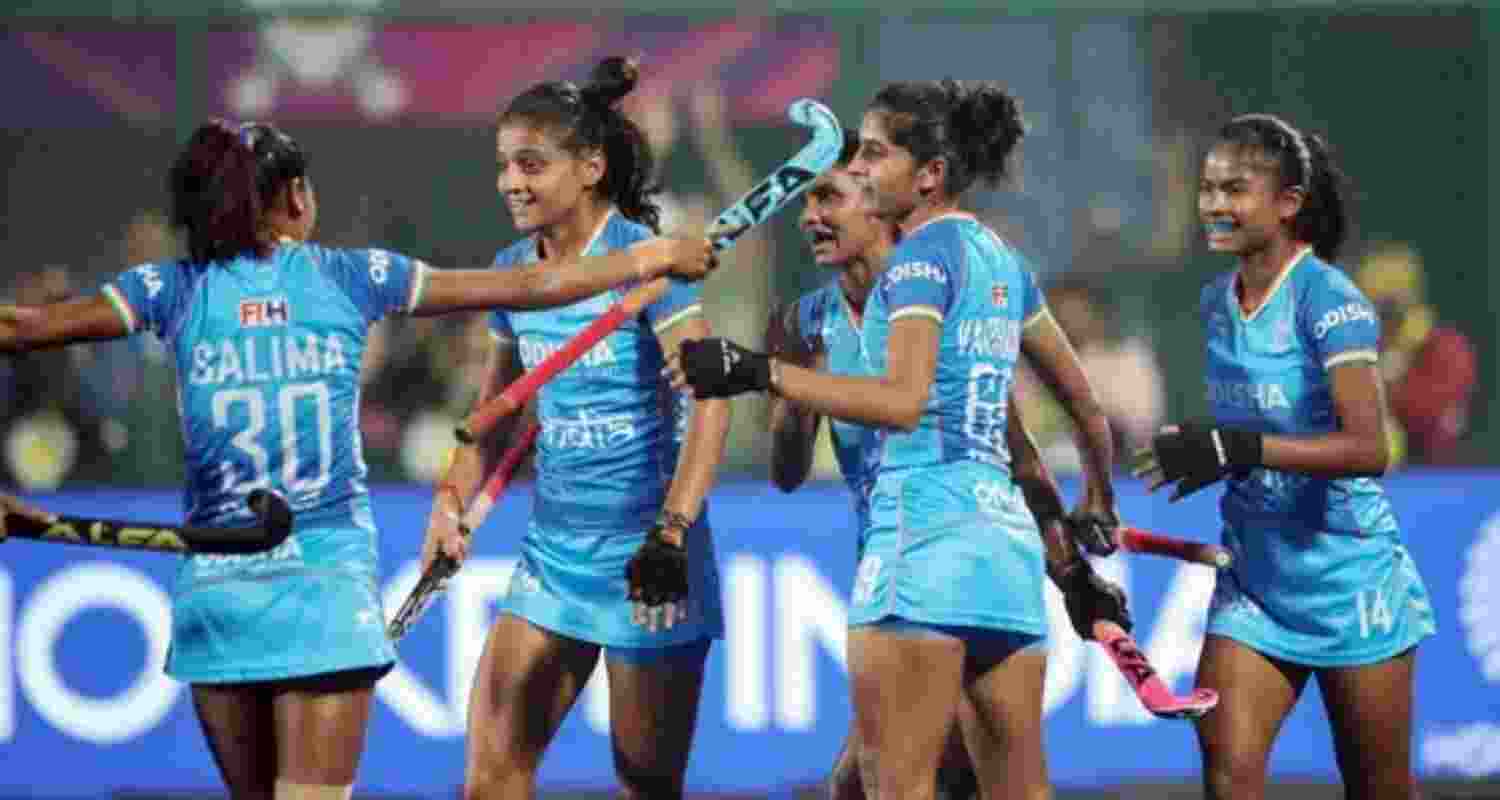 India's Salima Tete (30) celebrates after scoring a goal during the Women's Asian Champions Trophy 2023 semi-final match against South Korea. File Image. India's Salima Tete (30) celebrates after scoring a goal during the Women's Asian Champions Trophy 2023 semi-final match against South Korea. File Image.