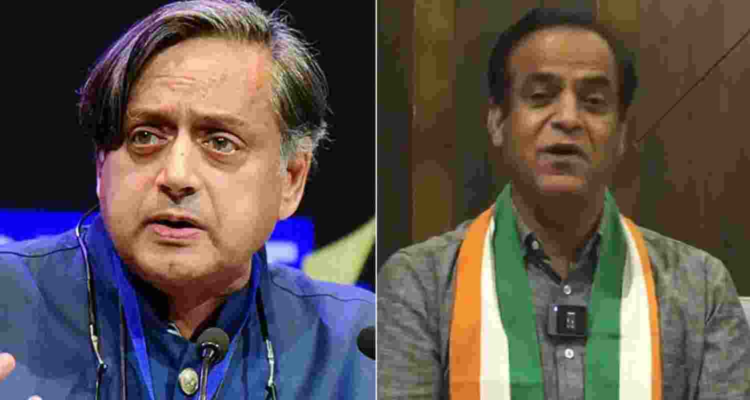 Senior Congress Leader Shashi Tharoor and Congress' Jaipur Lok Sabha Constituency Candidate for 2024 Polls Sanjay Sharma. Image X. Senior Congress Leader Shashi Tharoor and Congress' Jaipur Lok Sabha Constituency Candidate for 2024 Polls Sanjay Sharma. Image X.