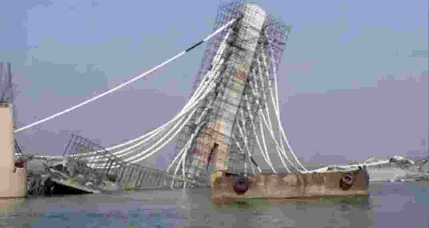 A portion of the under-construction Aguani Ghat-Sultanganj bridge on river Ganga in Bihar that collapsed in 2023 A portion of the under-construction Aguani Ghat-Sultanganj bridge on river Ganga in Bihar that collapsed in 2023