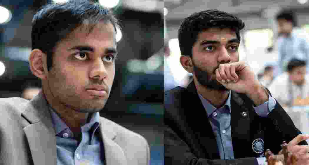 (L-R) Arjun Erigaisi and D Gukesh in their respective matches at 45th Chess Olympiad. Images taken from X. (L-R) Arjun Erigaisi and D Gukesh in their respective matches at 45th Chess Olympiad. Images taken from X.