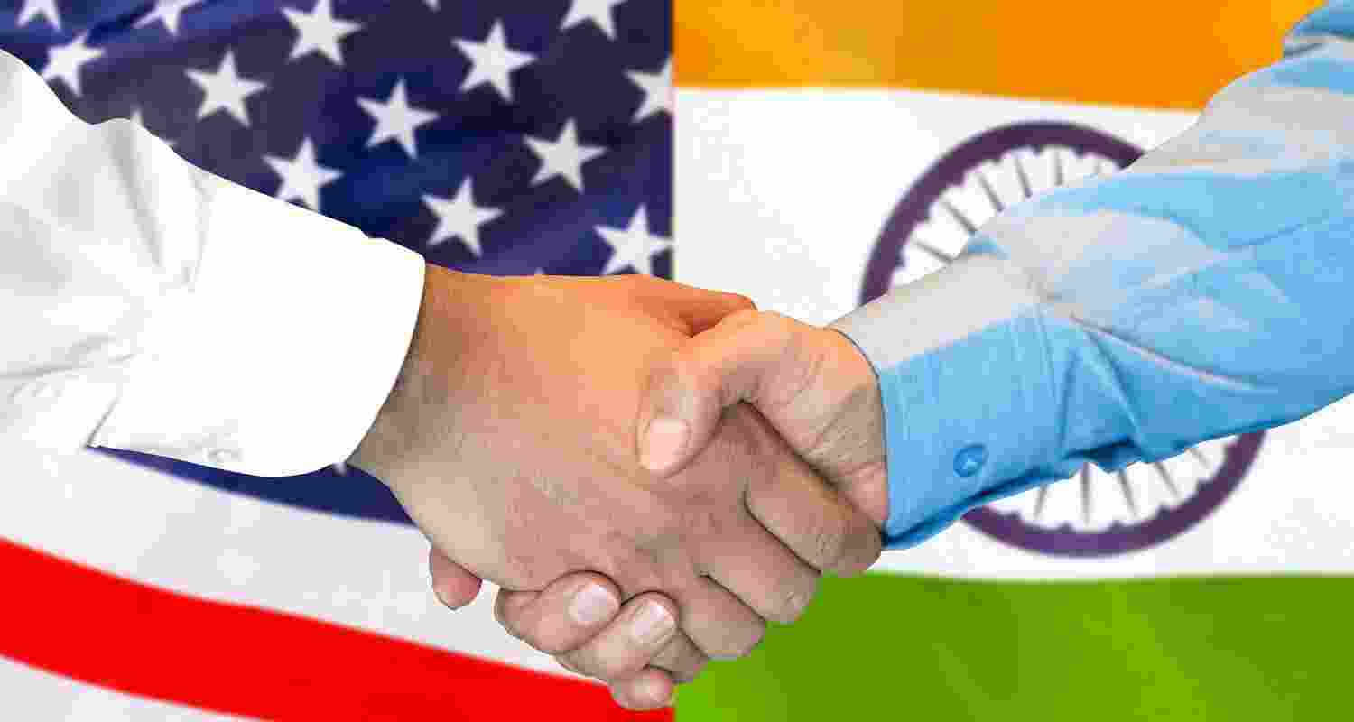American and Indian flags.  American and Indian flags.