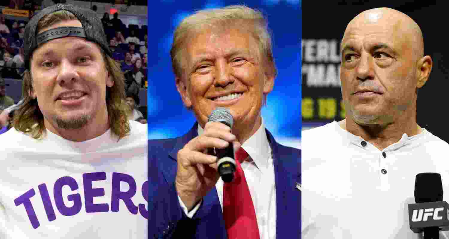 From left to right:  Internet celebrity and comedian Theo Von, US president-elect Donald Trump, and famous podcaster, presenter and martial arts expert Joe Rogan. Von and Rogan have been very vocal supporters of Donald Trump throughout his 2024 campaign. From left to right:  Internet celebrity and comedian Theo Von, US president-elect Donald Trump, and famous podcaster, presenter and martial arts expert Joe Rogan. Von and Rogan have been very vocal supporters of Donald Trump throughout his 2024 campaign.