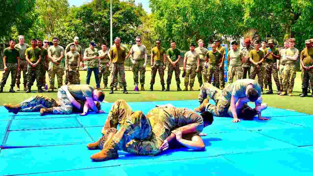 Representing the Indian contingent were troops from the 8 Gorkha Infantry Battalion Group of the Amphibious Brigade, Bison Division, under Sudarshan Chakra Corps. Representing the Indian contingent were troops from the 8 Gorkha Infantry Battalion Group of the Amphibious Brigade, Bison Division, under Sudarshan Chakra Corps.