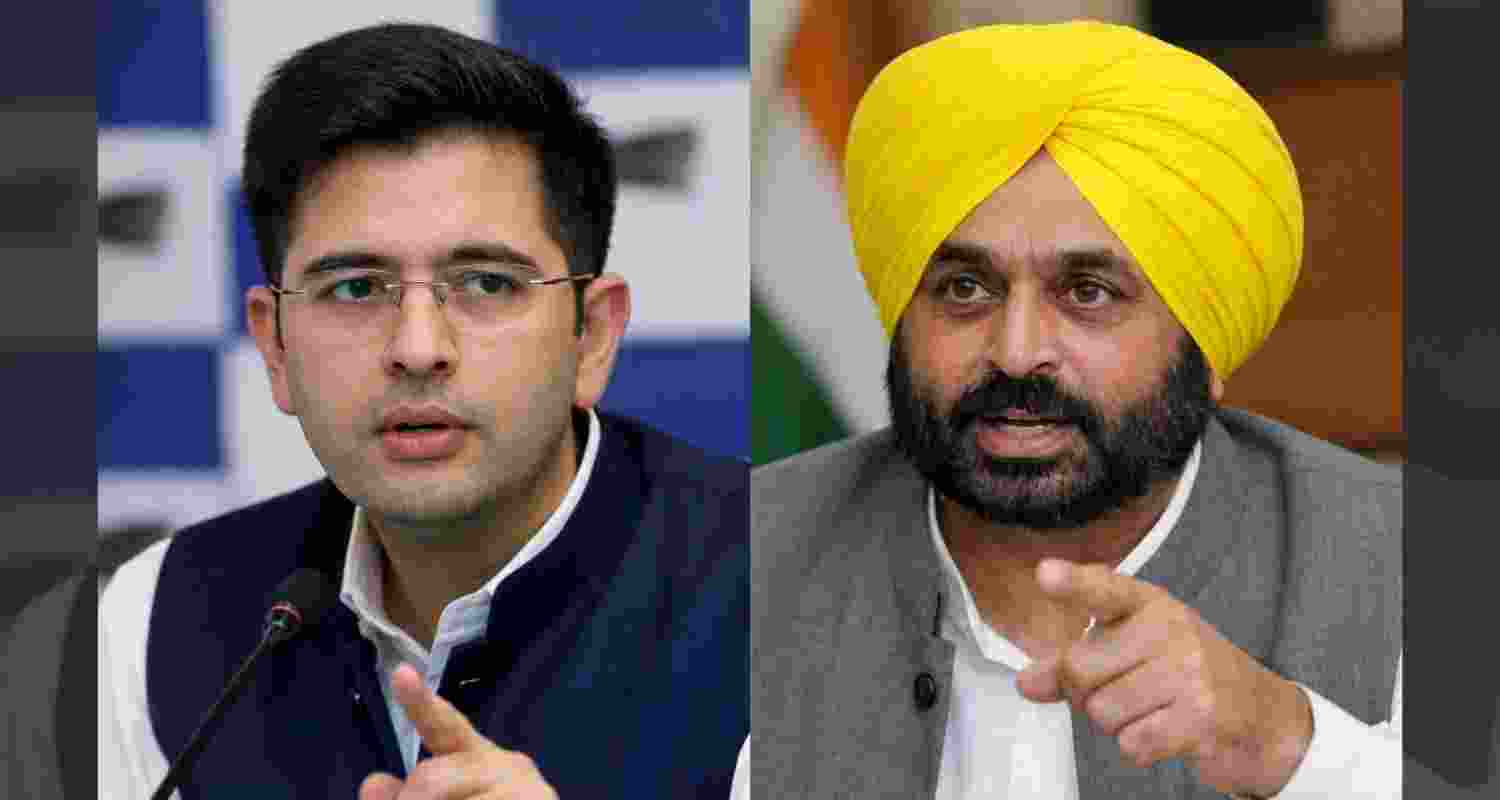 AAP MP Raghav Chadha and Punjab Chief Minister Bhagwant Mann. AAP MP Raghav Chadha and Punjab Chief Minister Bhagwant Mann.