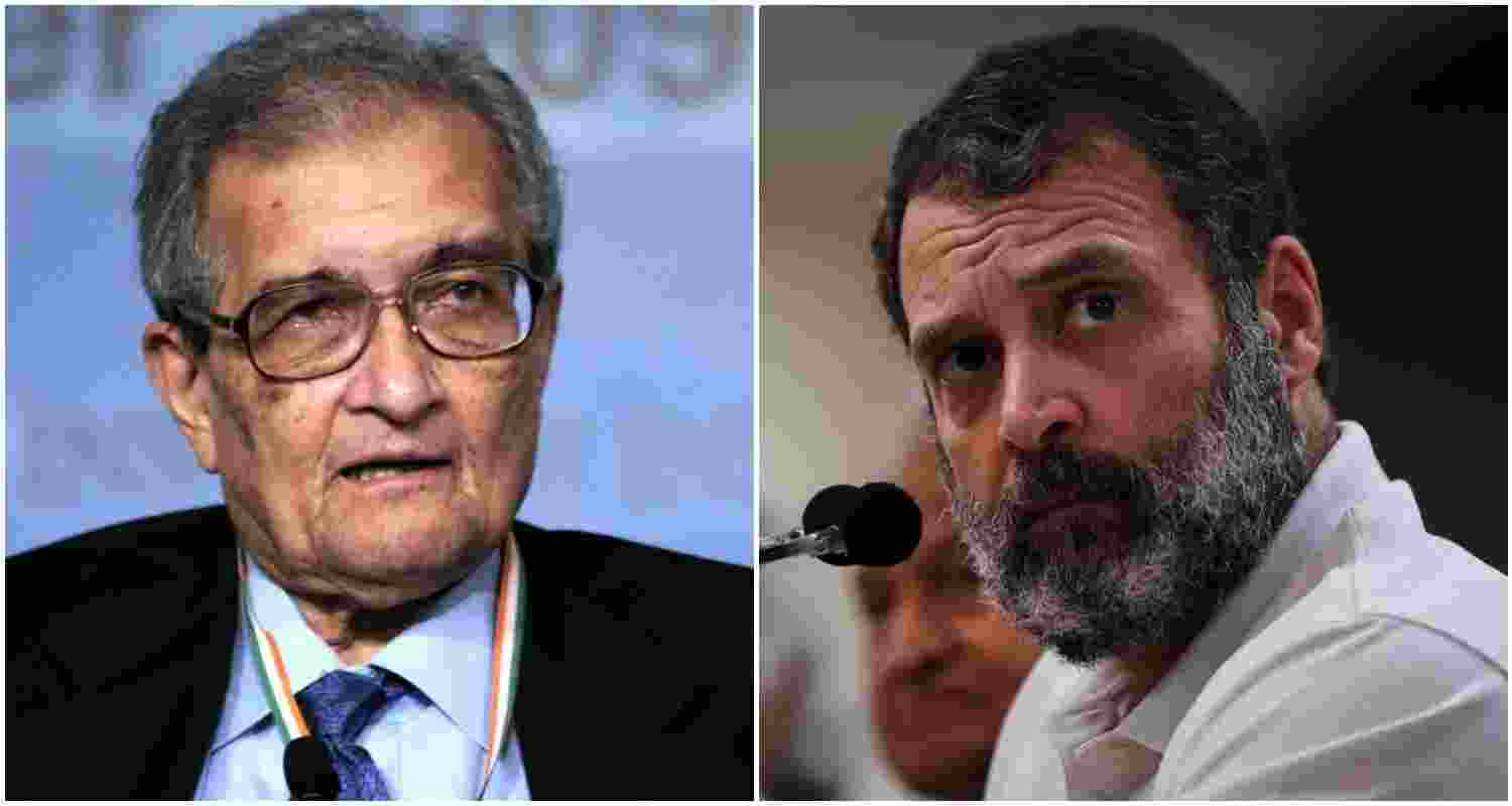 Nobel laureate economist Amartya Sen (L), LoP and Congress leader Rahul Gandhi (R). Nobel laureate economist Amartya Sen (L), LoP and Congress leader Rahul Gandhi (R).