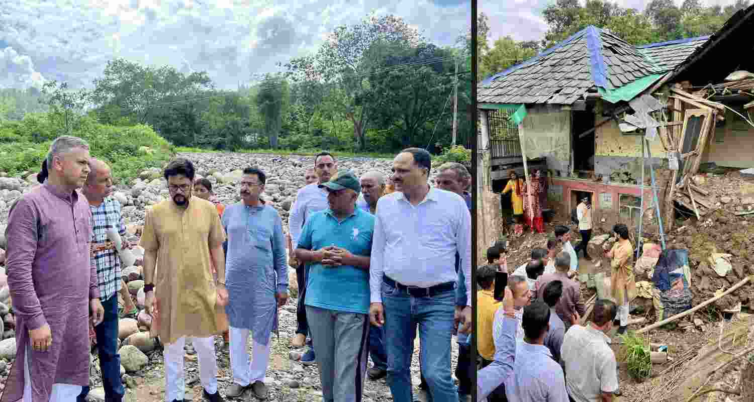 Anurag Thakur visits flood-hit Mandi, assures swift aid. Anurag Thakur visits flood-hit Mandi, assures swift aid.