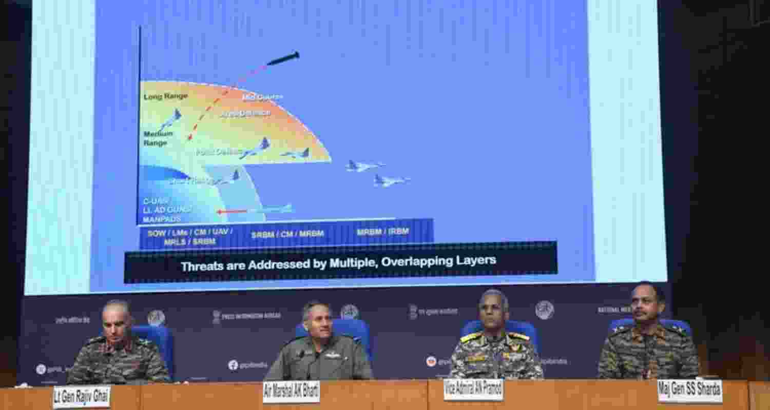 Director General of Military Operations (DGMO) Lt General Rajiv Ghai with Air Marshal AK Bharti, Vice Admiral AN Pramod and Major General SS Sharda during a press conference on Operation Sindoor, in New Delhi, on Monday. Director General of Military Operations (DGMO) Lt General Rajiv Ghai with Air Marshal AK Bharti, Vice Admiral AN Pramod and Major General SS Sharda during a press conference on Operation Sindoor, in New Delhi, on Monday.