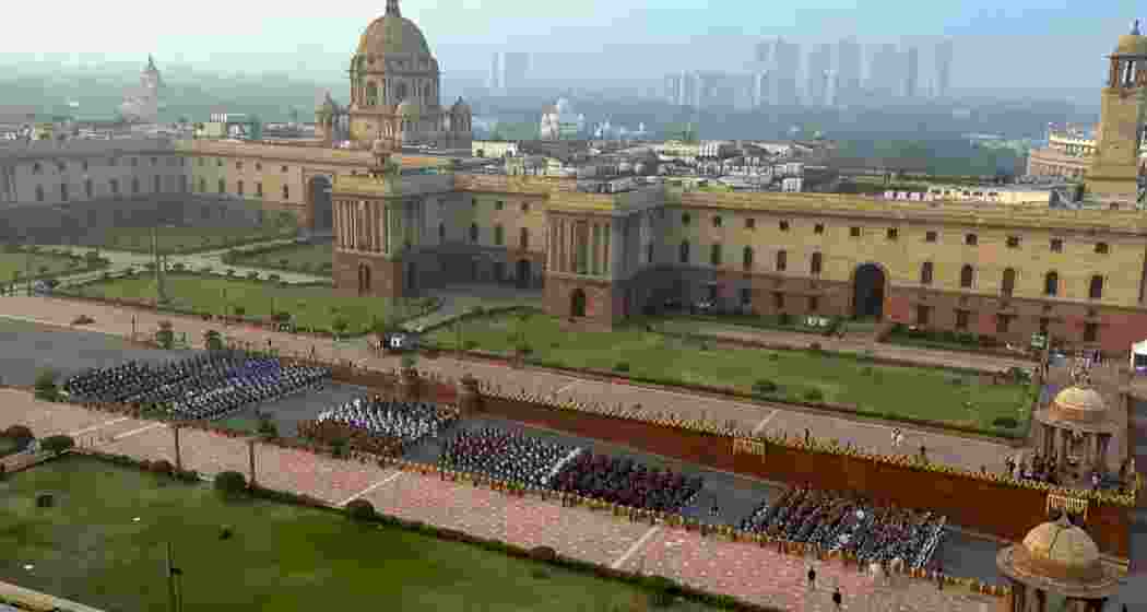 Armed Forces bands perform during the Beating Retreat ceremony, marking the conclusion of Republic Day celebrations, at Vijay Chowk, in New Delhi. (@NarendraModi/YT via PTI Photo) Armed Forces bands perform during the Beating Retreat ceremony, marking the conclusion of Republic Day celebrations, at Vijay Chowk, in New Delhi. (@NarendraModi/YT via PTI Photo)