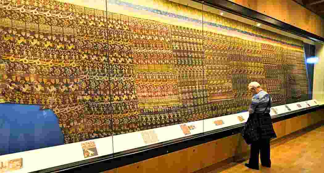 The Brindabani Bastra exhibited at a London institution, where Assam is negotiating its return. The 16th-century textile is among the most treasured creations linked to Srimanta Sankardeva. The Brindabani Bastra exhibited at a London institution, where Assam is negotiating its return. The 16th-century textile is among the most treasured creations linked to Srimanta Sankardeva.