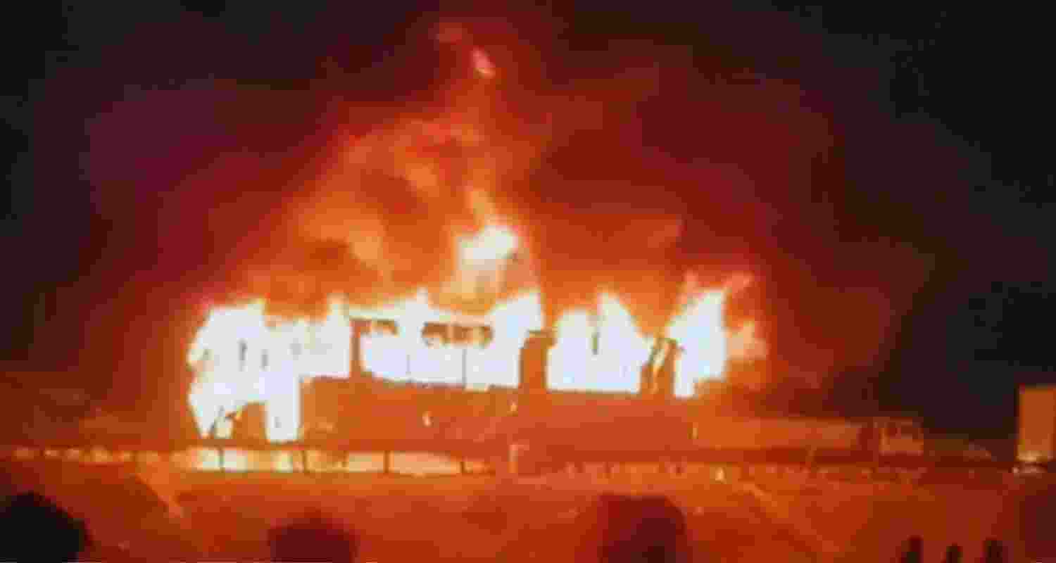 Moving bus caught fire in Haryana. Moving bus caught fire in Haryana.
